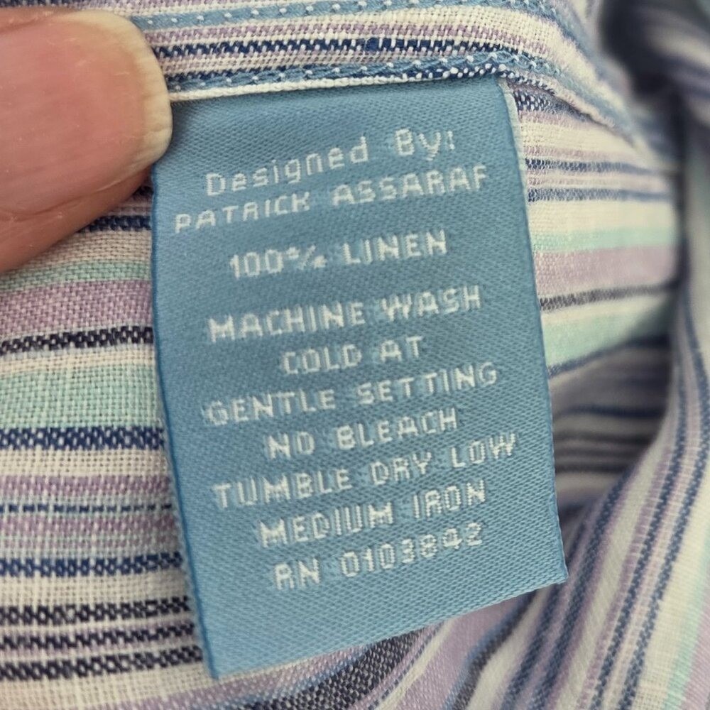 Toscano Untucked Shirt Men L Resort LS Striped Aqua Linen Breathable Vacation - Picture 4 of 5